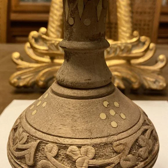 Vintage Indian? Wooden Hand Carved Vase 6